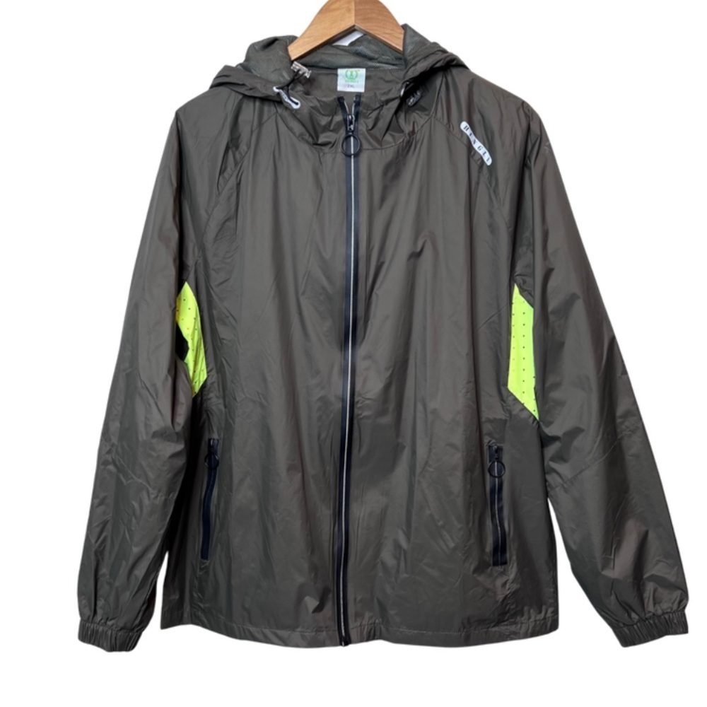 Hengli Womens Hooded Lightweight‎ Windbreaker Jacket Olive Green Neon Size XL